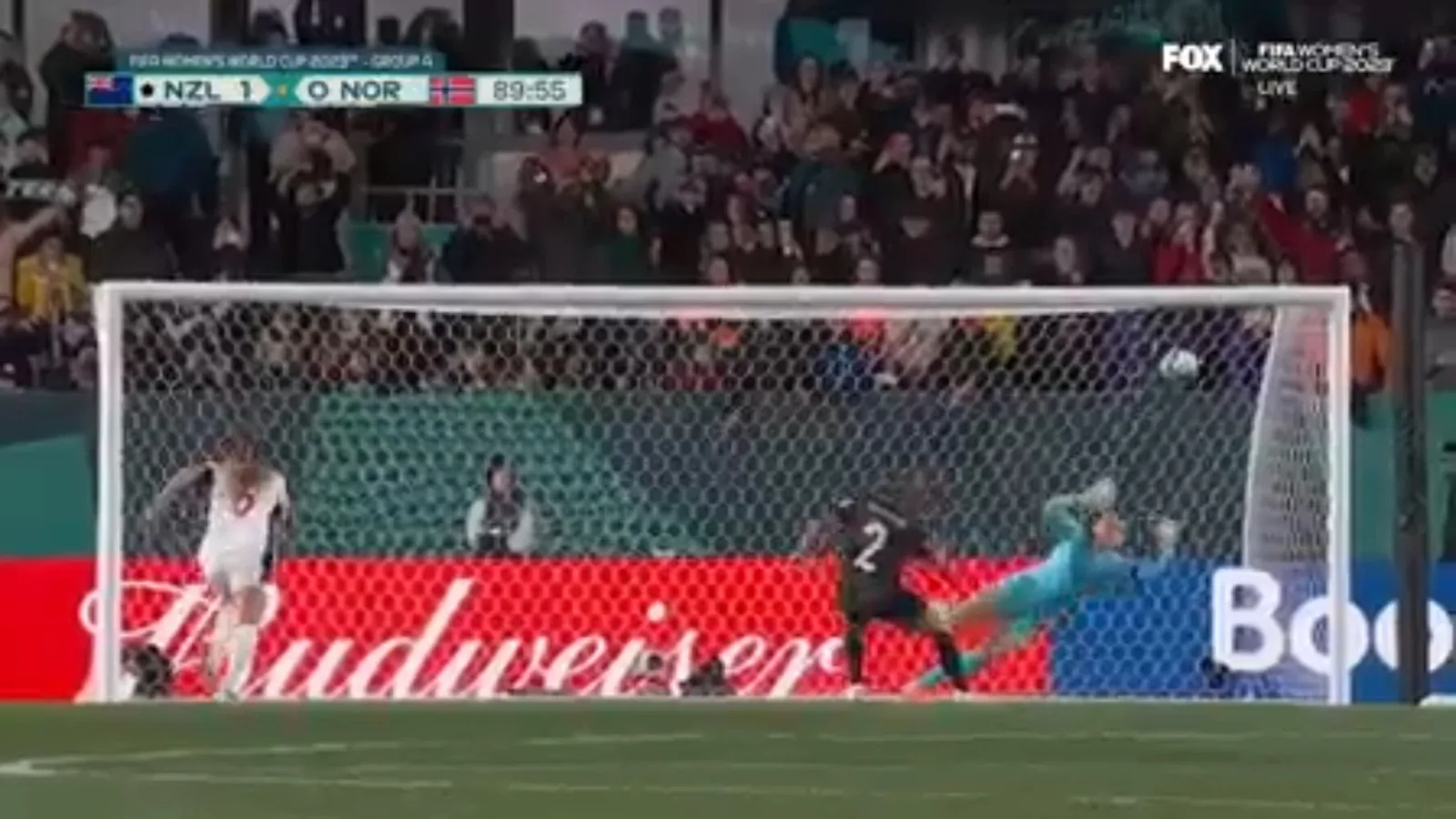 New Zealand's Ria Percival misses a penalty in the 90th minute